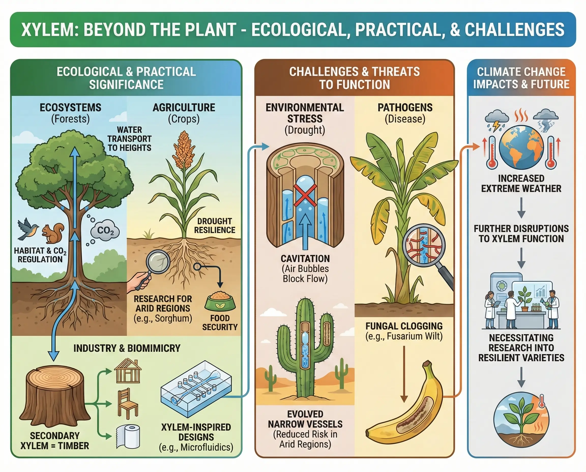 Ecological, Practical Significance, Challenges and Threats to Xylem Function