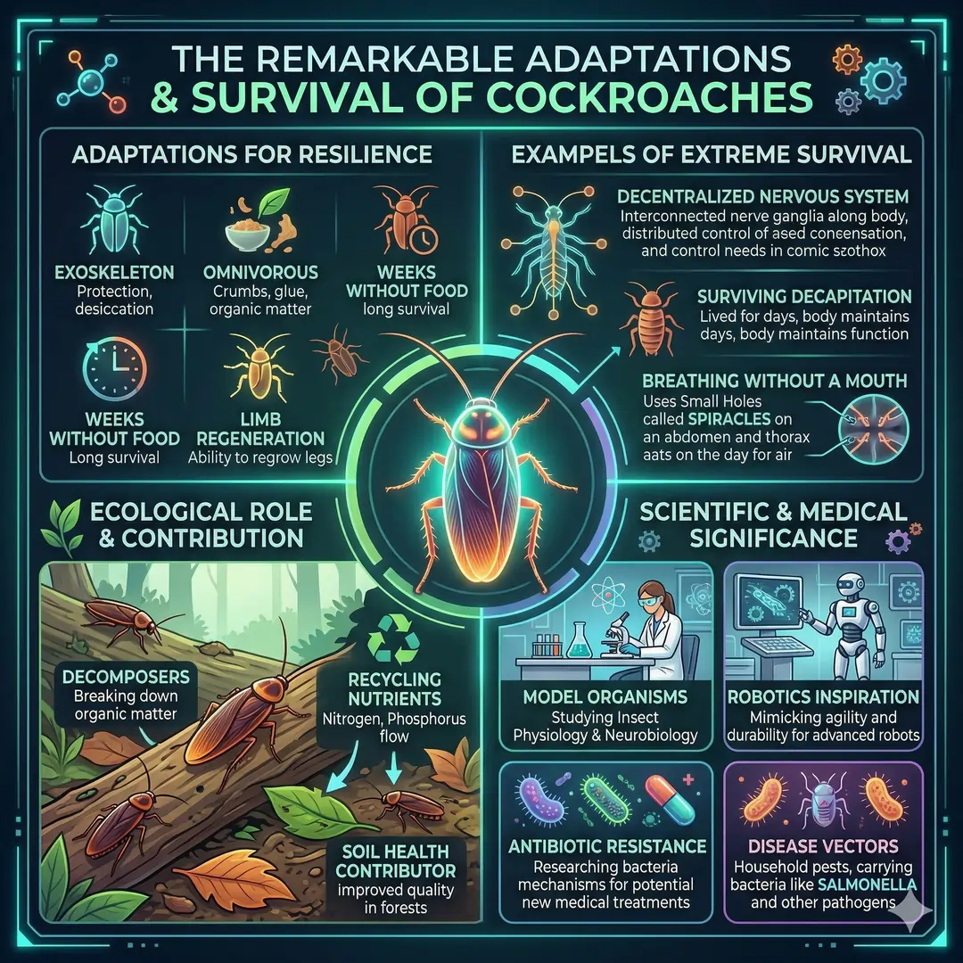 Adaptations, Survival, Ecological, and Scientific Significance of Cockroaches