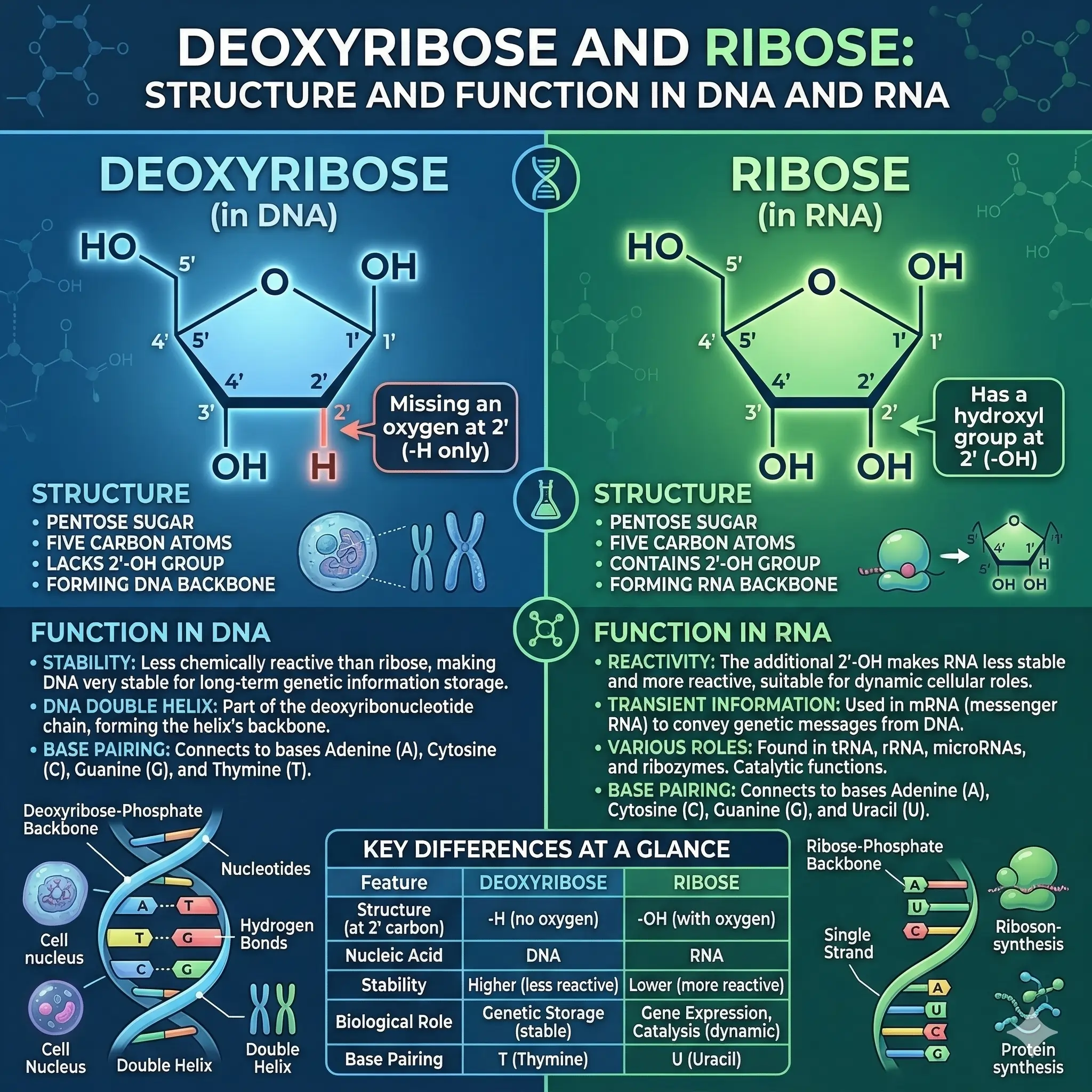 Deoxyribose and Ribose: Structure and Function in DNA and RNA