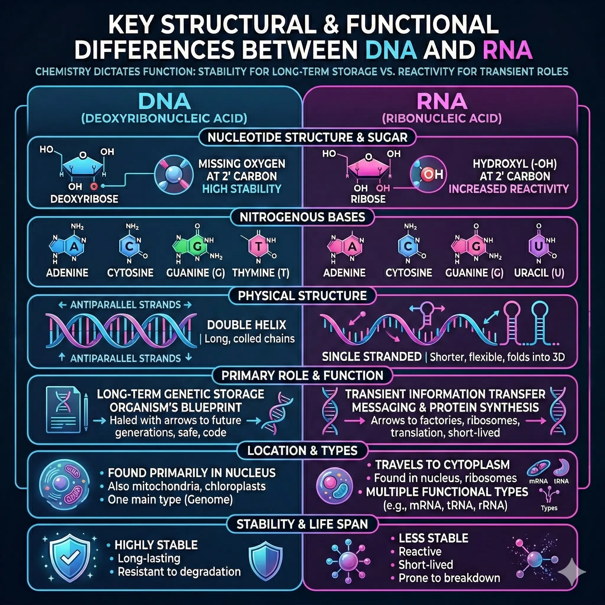 Key Differences Between RNA and DNA Key Differences Between RNA and DNA