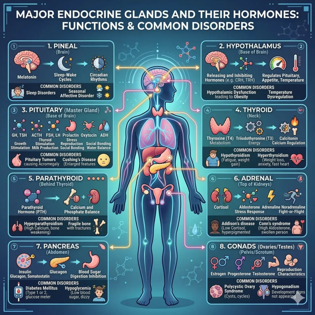 Major Endocrine Glands and Their Hormones