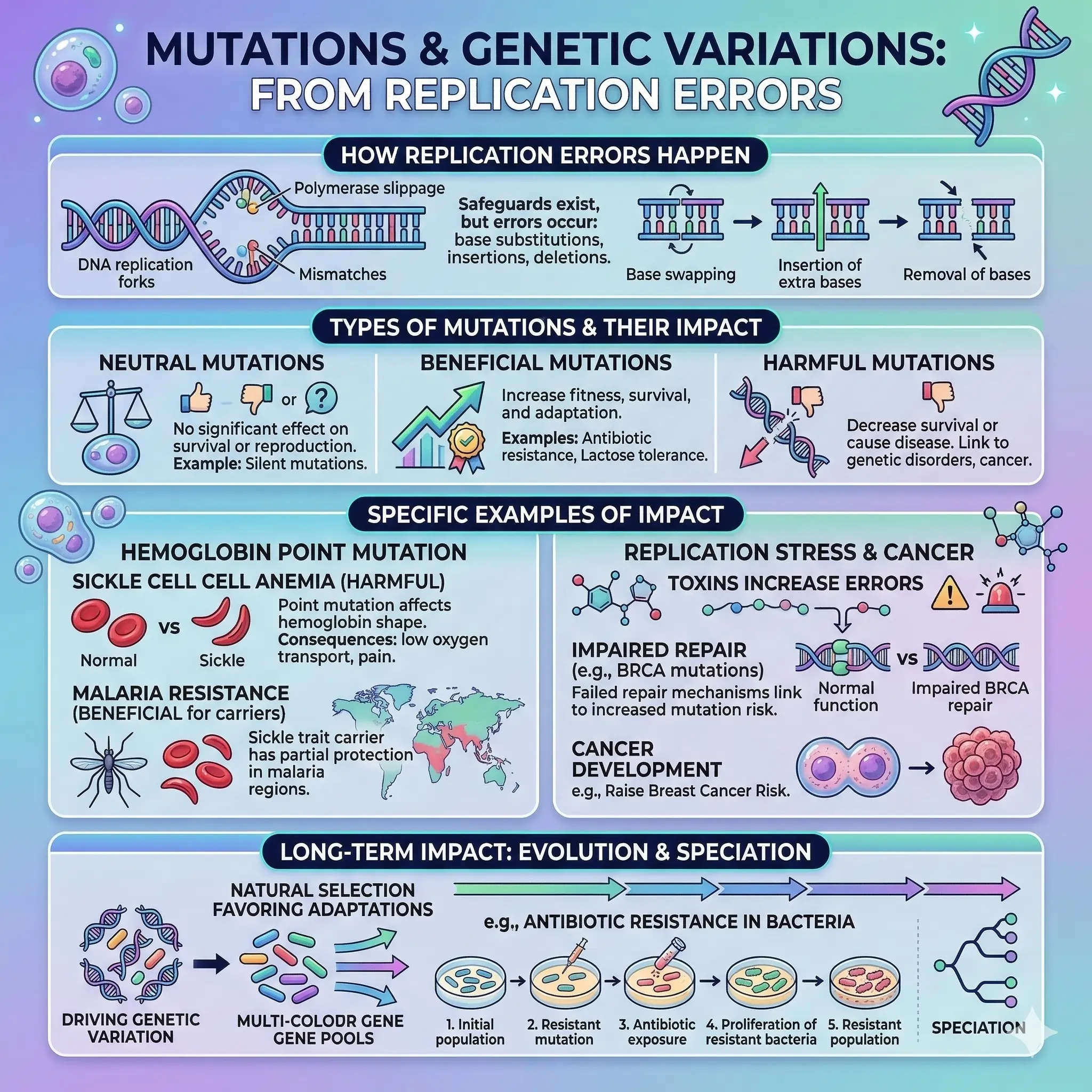 Mutations and Genetic Variations from Replication Errors