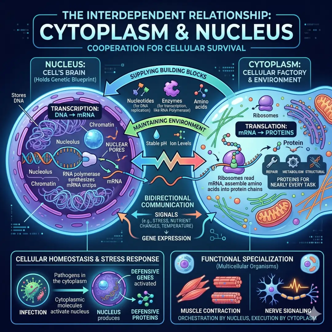 Cytoplasm and Nucleus: Structure, Functions, Differences, and Examples. The Interdependent Relationship Between Cytoplasm and Nucleus