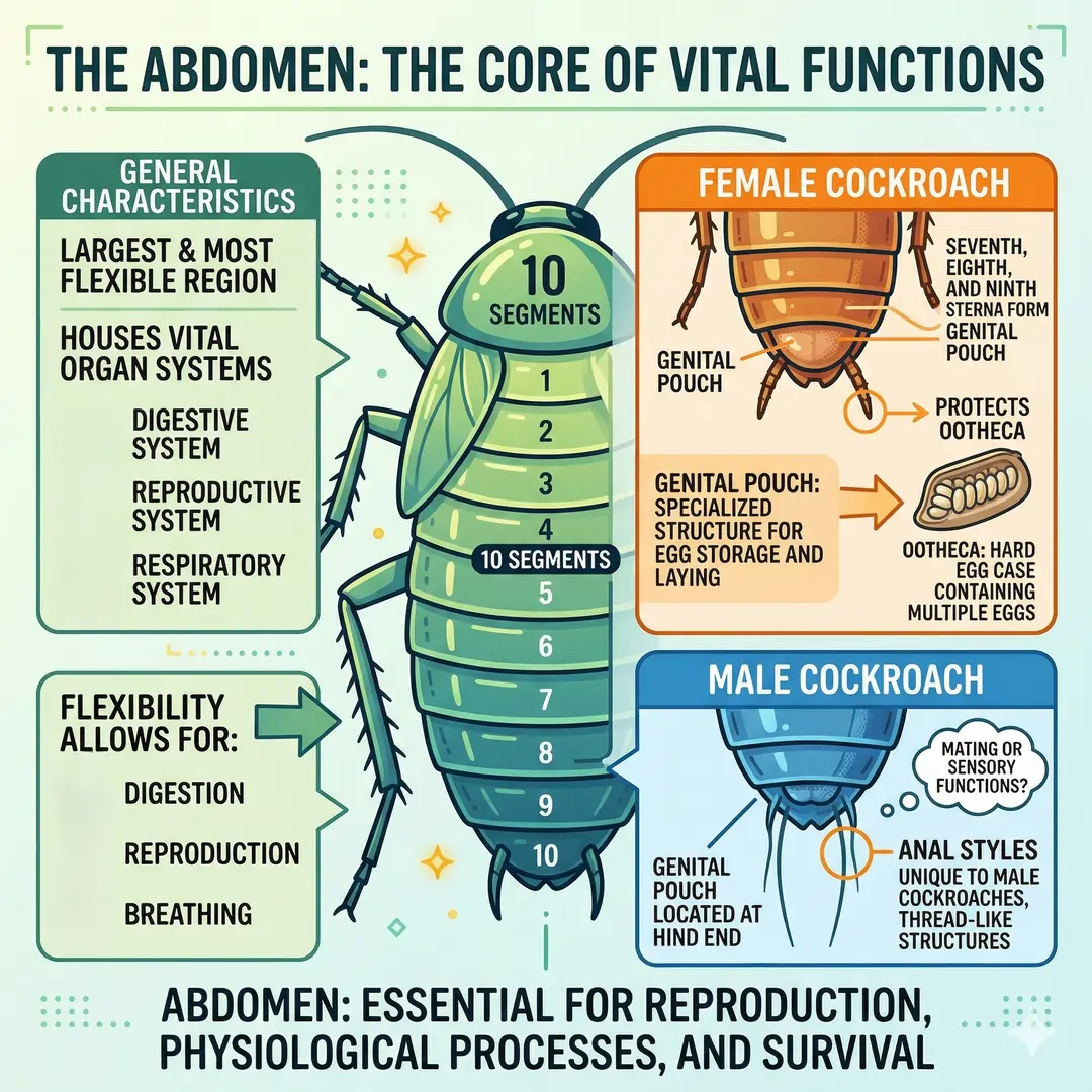 The abdomen of a cockroach