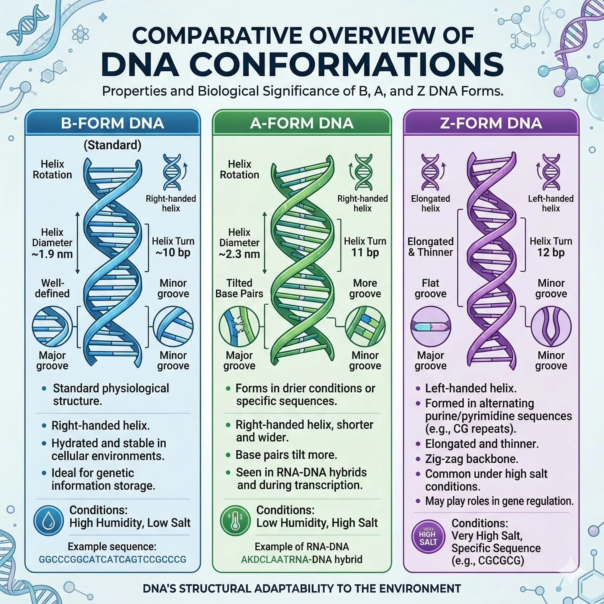 Variations in DNA Forms: A, B, and Z Structures