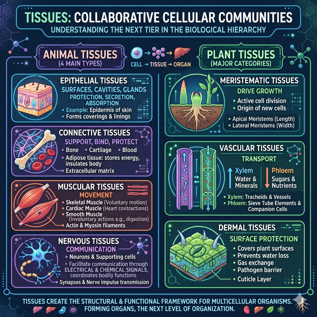 Types of Tissues: Epithelial Tissues, Connective Tissues, Muscular Tissues, and Nervous Tissues Tissues: Collaborative Cellular Communities