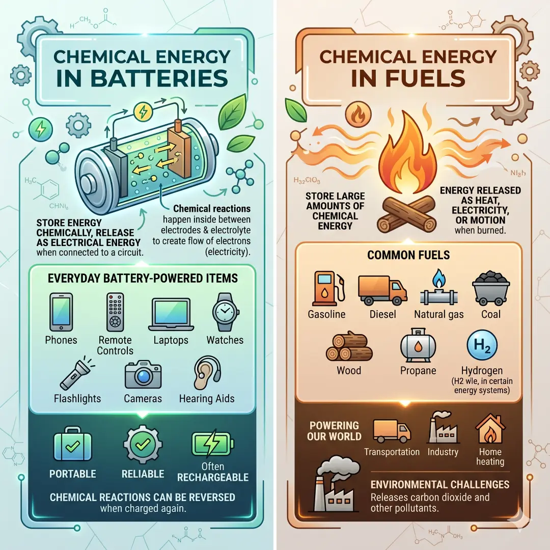 Chemical energy in battery and in fuels