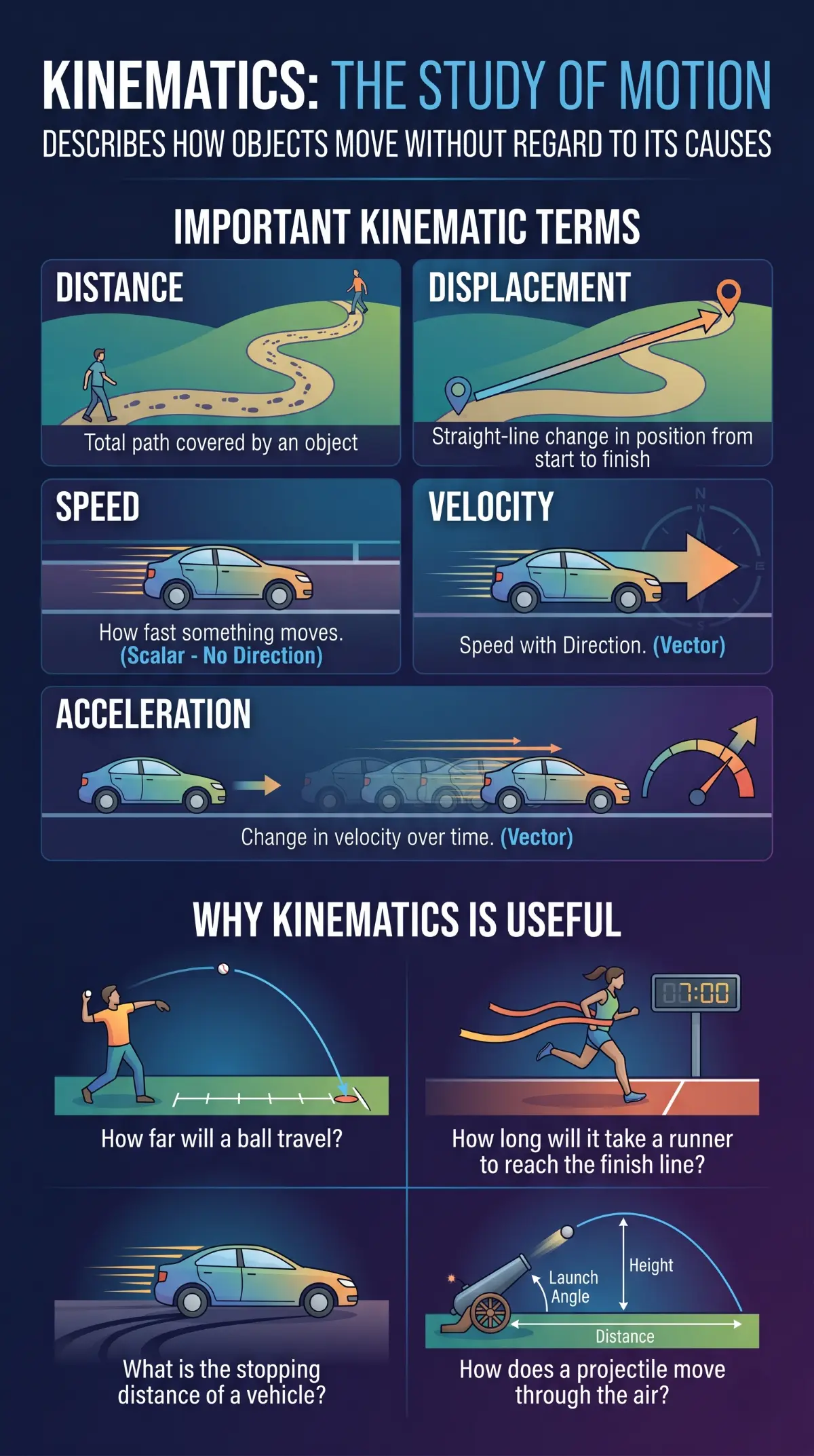 Kinematics is the study of motion without regard to its causes
