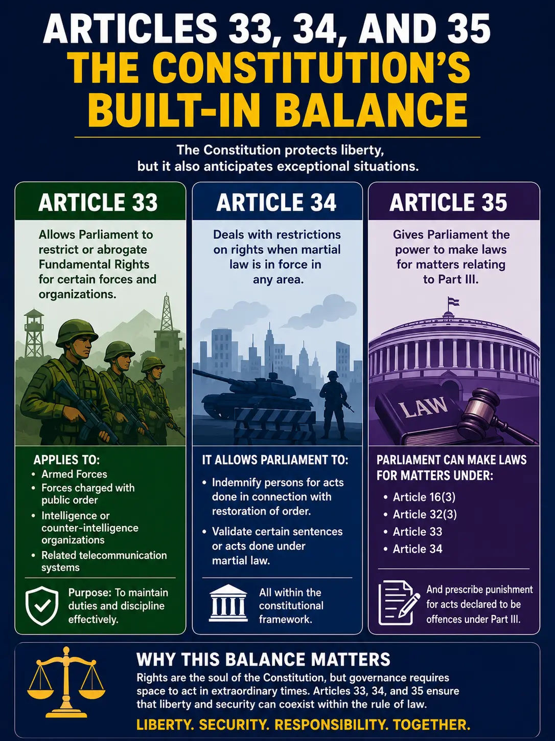 Articles 33, 34, and 35, the Constitution’s built-in balance. Articles 33, 34, and 35, the Constitution’s built-in balance